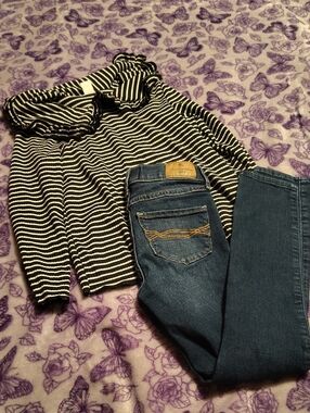 abercrombie kids Black & White Striped Cowl Neck Sweater